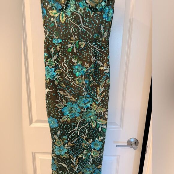 NWOT BRONX AND BANCO Dahlia Teal Multi Maxi Strapless Floral Gown - Picture 5 of 15
